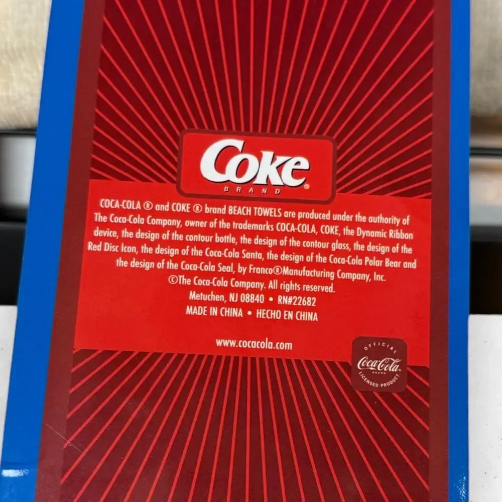 Coca-Cola Beach Towel Vintage Bottle Design 30x60 NWT Coke Brand Franco